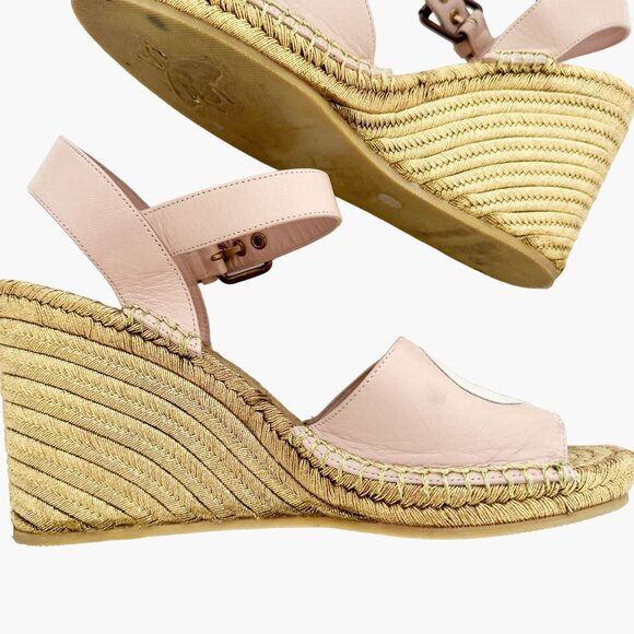 Gucci Flor GG Espadrille Wedge Sandals EU 39.5 US 9.5 Pink Gold Platform Heel - Picture 11 of 11